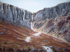 Mahon Falls, Comeragh Mountains, County waterford. These falls drop 300 feet in a series of cataracts. Nearby is the Faery Road, where your car, parked on the flat in neutral, will roll UPhill!